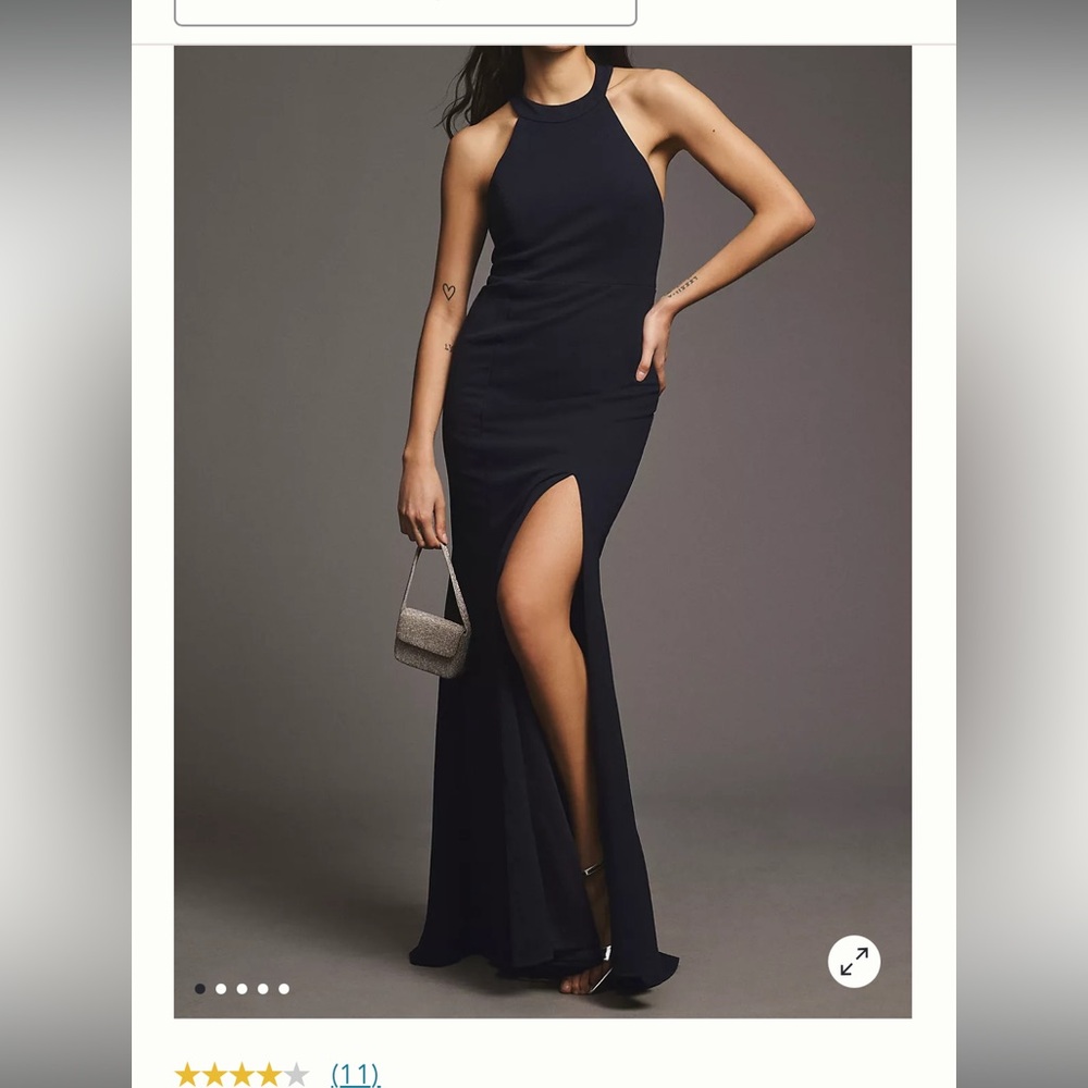Navy open back bridesmaid dress